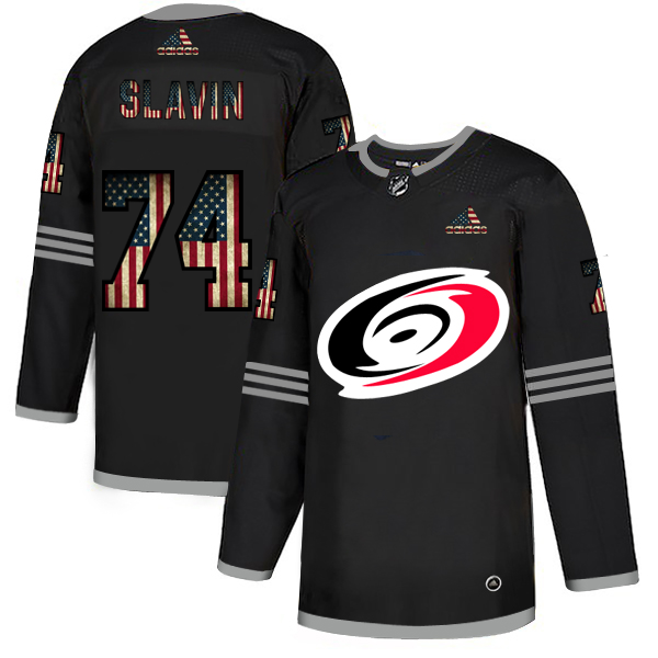 Carolina Hurricanes #74 Jaccob Slavin Adidas Men Black USA Flag Limited NHL Jersey